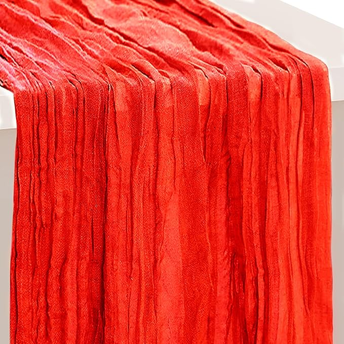 1 Pack Red Cheesecloth Table Runner 35x120 Inch 10Ft Rustic Gauze Cheese Cloth Table Runner Sheer Cheesecloth Table Runners for Wedding Party Bridal Shower Decoration