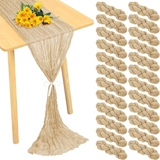 24 Pack Cheesecloth Table Runner 20 x 120 inch Cheese Cloth Table Runner Bulk,Romantic Boho Sheer Gauze Fabric Table Runners for Wedding Reception,Party,Bridal Shower Table Decor(Beige)