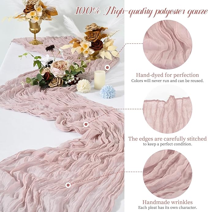 15 Packs Cheesecloth Table Runner Dusty Pink,10 Ft Rustic Gauze Boho Wedding Table Runner Decoration, Wedding Table Decor Table Cloth for Wedding Party Bridal Shower Table,21.5x120in