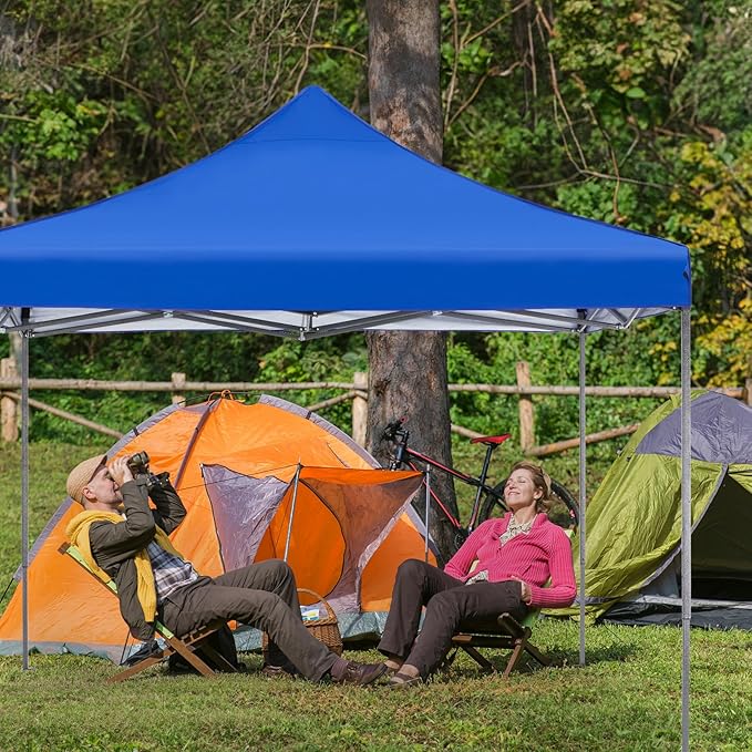 OLIXIS 10x10 FT Pop Up Canopy Tent, Sun Shade Instant Canopy with Windproof Sand Bags, Heavy Duty Portable Outdoor Shelter for Beach Yard Party Events, Royal Blue