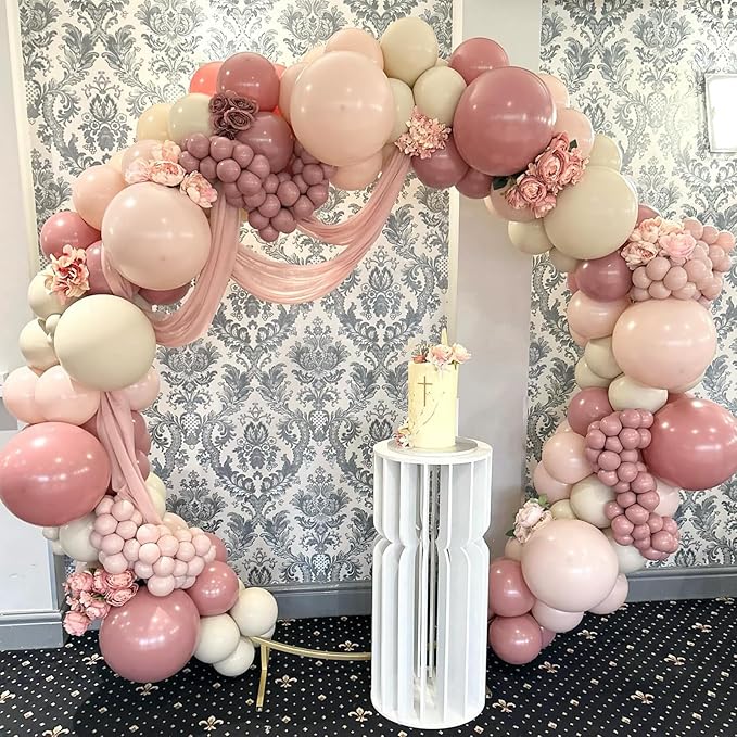 108Pcs Dusty Pink Double Stuffed Balloons Different Size, 18/12/10/5 inch Dusty Rose Matte Pink Balloons Garland Arch kit for Boho Birthday Wedding Baptism Bridal Baby Shower Party