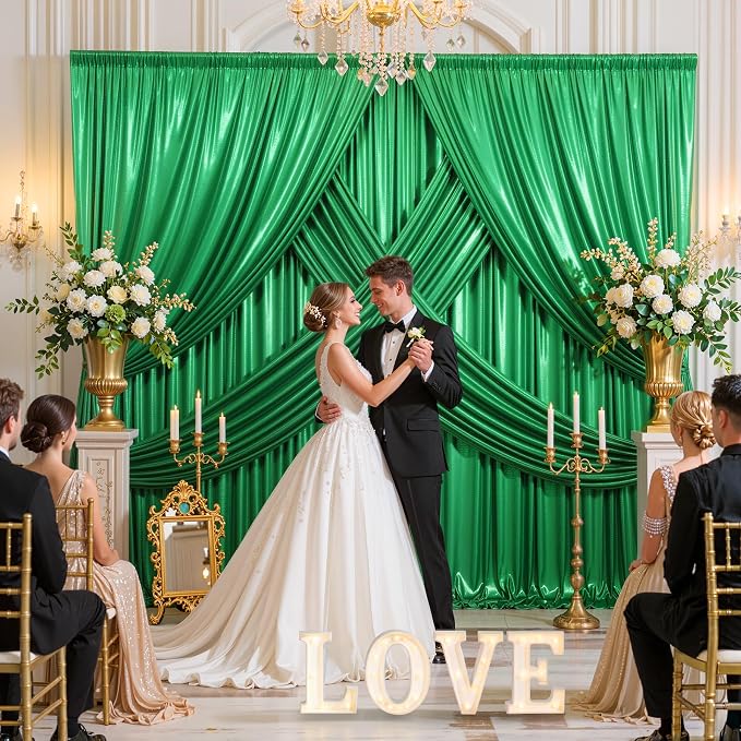 20x10ft Green Sequin Backdrop Curtains, Wrinkle Free Glitter Backdrop Drapes for Wedding Parties Photography Stage Decor, Non-Shedding 4 Panels Set (5x10ft Each)