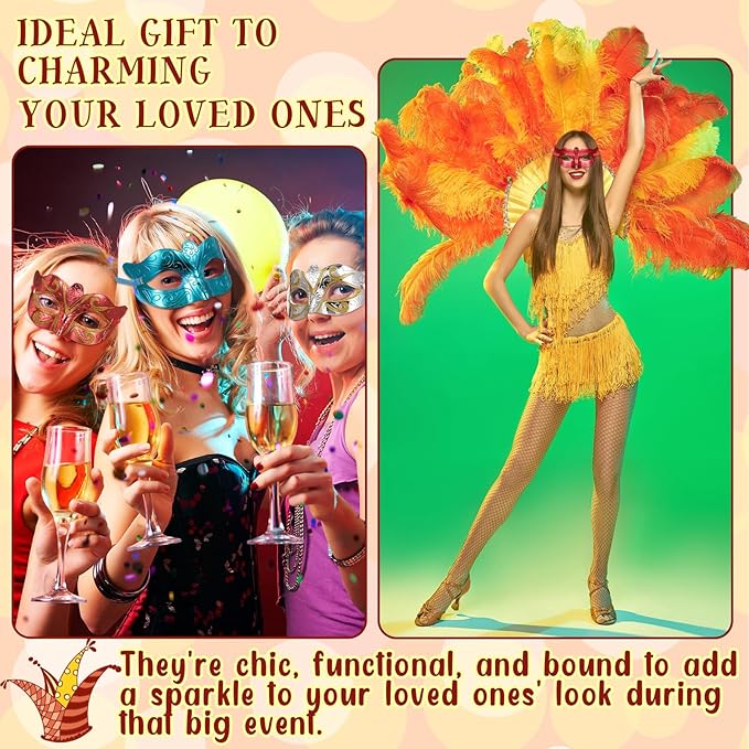 VioraWhite 60 Pack Multicolored Masquerade Mask Gold Shining Plated Mardi Gras Mask for Purim Mardi Gras Wedding Party