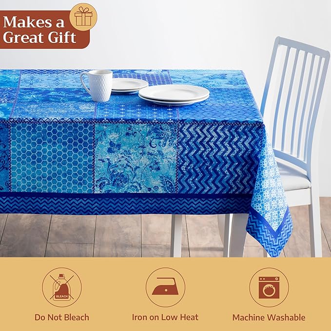 Maison d' Hermine Table Cloth Rectangle Table 100% Cotton 70 x 120 Inches Tablecloth Reusable Decorative for Dining Kitchen Room Farmhouse Party Home Hotel Restaurant Spring Summer - Indigo Love