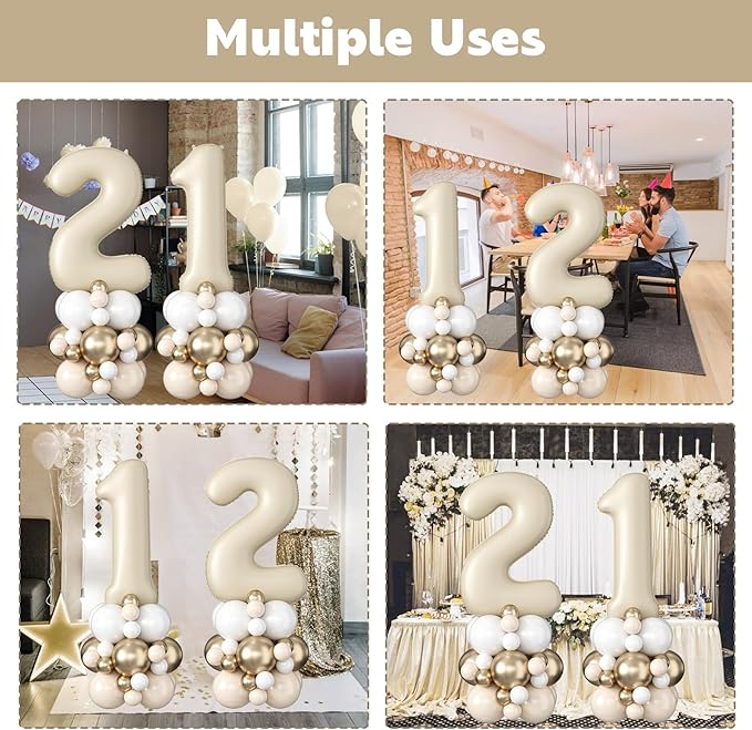 Beige Number 12 Balloons 40 Inch Cream 12th Birthday Party Decorations Neutral Nude White Sand Number 21 Foil Balloon Tower Giant Large Digit Helium Balloon for Girls Boys Women Men 21st Anniversary