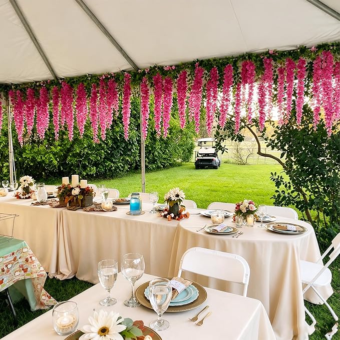 Artificial Wisteria Hanging Flowers Fake Wisteria Flower Garland Silk Vines Rattan Decor for Home Wedding Arch Wall Garden Greenery Bedroom Outdoor Office Party Decoration (12, Pink)