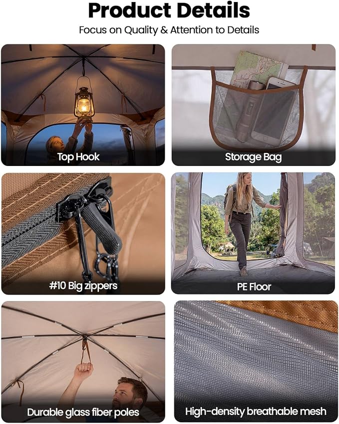 Porayhut Pop up Screen House Tent Sun Shelter with Breathable Mesh Doors,Portable Camping Tent with Detachable Waterproof Floor,10x10FT Screen Canopy Outdoor for Family Friends Party in Backyard,Park