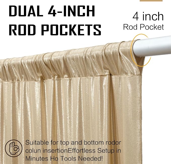 gogoparti 20x20FT Champagne Shimmer Backdrop Curtains for Weddings Parties - 4 Panels of Extra Long 5x20FT Drapes, Includes Dual Pole Pockets, Wrinkle-Free Fabric for Party, Tent Decoration