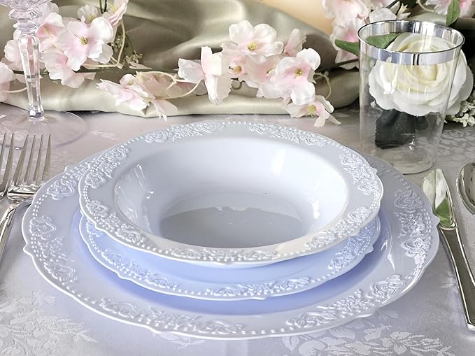 OCCASIONS 50 Disposable Party Plates for 25 Guests (Portofino Plain Blue) | Plastic, 10.25" Dinner & 7.5" Salad/Dessert, Heavy Duty, Fancy China-Like Look, Wedding Party, Baby Shower, BPA-Free
