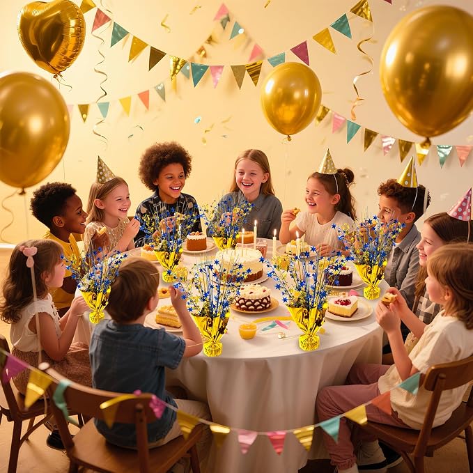 FUBININA 6 Pack 2026 Graduation Table Centerpiece Party Decoration Metallic Foil Spray Centerpiece Glitter Decor Star Tabletop for Graduation New Year Birthday Holiday Party Favor, Blue and Gold
