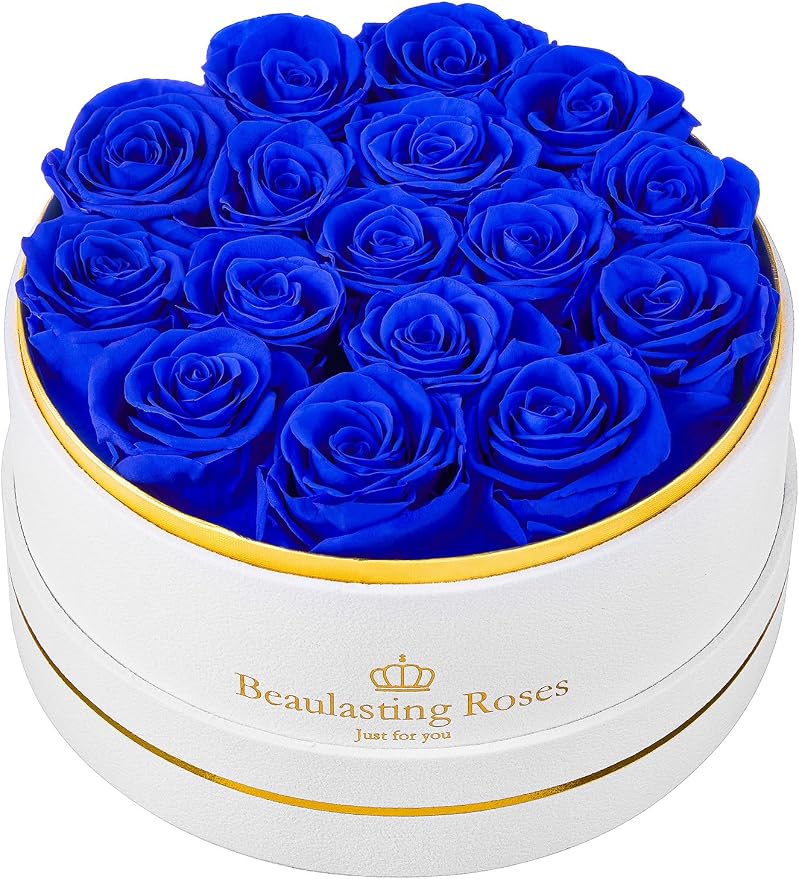 16 Preserved Roses Forever Flowers Real Roses in a Box Mother's Day Birthday Flowers for Her Mom Women Wife Valentine's Day, Royal Blue Roses