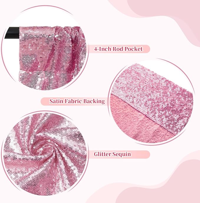 SquarePie 6x6ft Fuchsia Pink Sequin Backdrop for Photography, Satin-Backed Real Sequin Curtain, Enhanced Coverage Shimmering Background with 4" Rod Pocket for Wedding, Birthday, Party Decor, 1 Panel