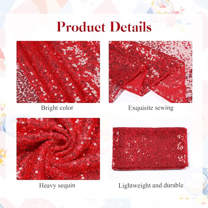 Newwiee 54 Pcs Red Sequin Chair Sashes and Table Runners, 48 Sequin Chair Bows, 6 Glitter Table Runners for Birthday Party Wedding Banquet Holiday Decorations
