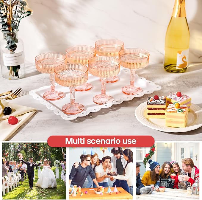 20 Pack Plastic Champagne Tower, 7oz Champagne Coupe glasses Unbreakable Plastic Cocktail Glasses Acrylic Martini Glasses for Wedding Birthday Party Bar, Pink