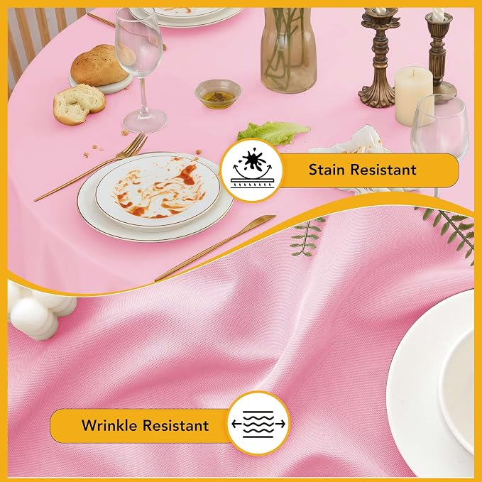 6-Pack Pink Round Tablecloths, 120 Inches, Stain-Resistant Polyester for 5-6 Ft Round Tables - Washable Table Covers for Weddings, Banquets, Birthday Parties, Events