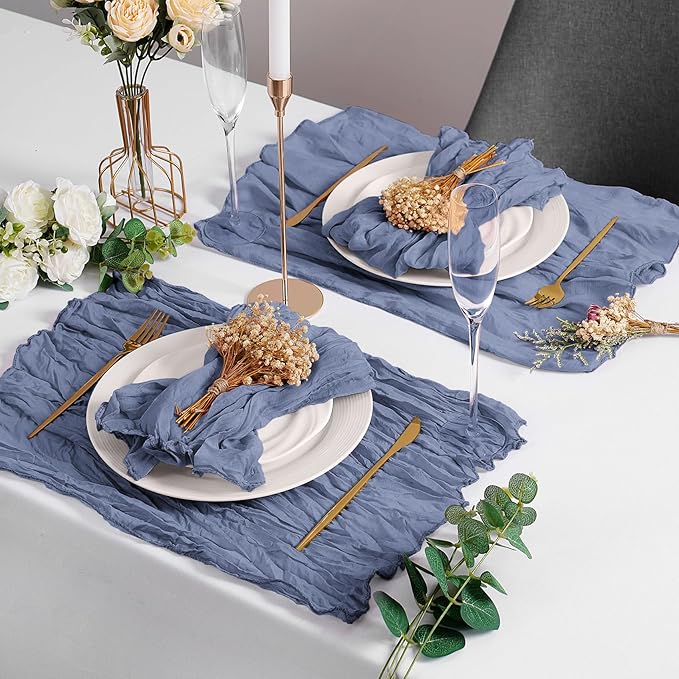 LZY 60 Pack Gauze Cheesecloth Napkins 20x20 Inch Dinner Cloth Napkins, Soft Boho Table Napkins Rustic Wrinkled Cheese Cloth Napkins Bulk for Wedding Party Baby Shower Event Decor (Dusty Blue)