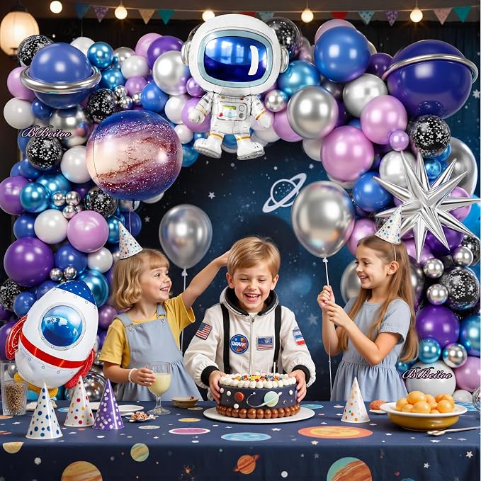168PCS Space Themed Party Decorations Outer Galaxy Balloon Arch Kit with Blue Purple Silver Planets Stars for Galaxy Solar System Birthday Space Theme Christmas Party Decorations