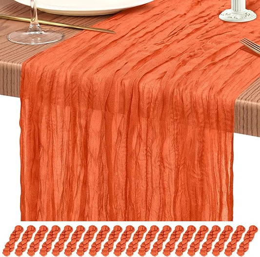 20 Pack Orange Cheesecloth Table Runner 10FT Boho Gauze Cheese Cloth Table Runners Romantic Rustic Sheer Table Decorations for Wedding Party Baby Shower Birthday Holiday Home