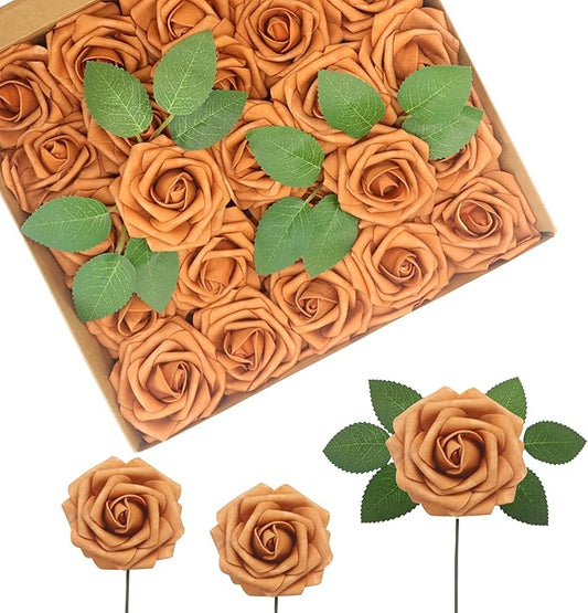 JOYLEX Artificial Flowers Realistic Roses, Real Looking Fake Roses with Stem for DIY Wedding Bouquets Centerpieces Bridal Shower Party Home Romantic Decorations (Gold Sparrow, Regular 3" - 200pcs)