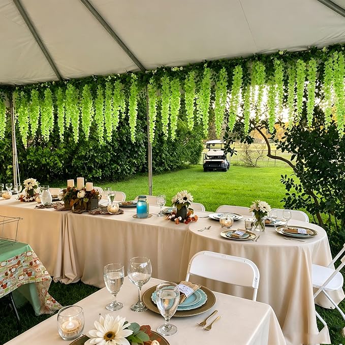 Artificial Wisteria Hanging Flowers Fake Wisteria Flower Garland Silk Vines Rattan Decor for Home Wedding Arch Wall Garden Greenery Bedroom Outdoor Office Party Decoration (12, Green)