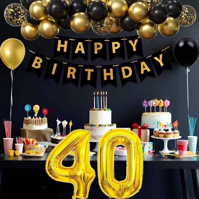 Gold 40th birthday decorations for men,3pcs birthday Decorations for Men boys black and gold Balloon Boxes Birthday Party Favors