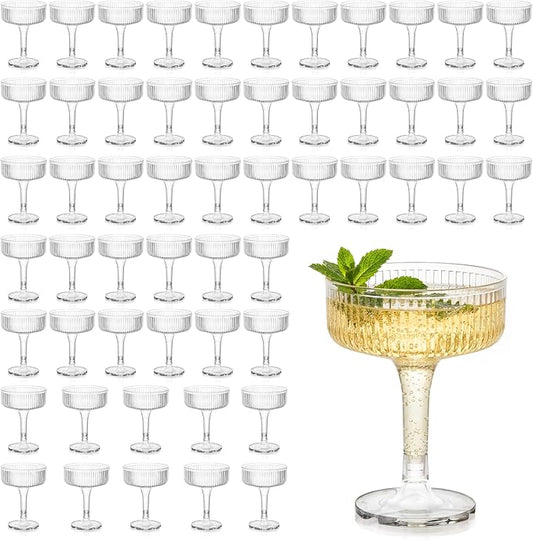 Houmury 56 Pcs 7oz Plastic Wine Glasses Unbreakable Wedding Plastic Champagne Flutes Goblet Glasses Reusable Clear Acrylic Martini Drinkware For Birthday Party (56, Clear)