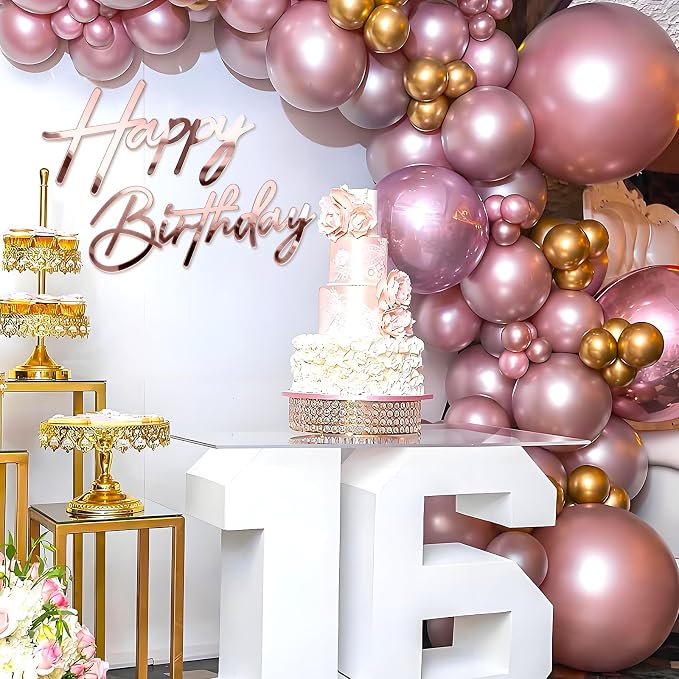 Happy Birthday Sign for Backdrop - Large Acrylic 'Happy Birthday' Mirror Sticker Sign for Birthday Balloon Arch Backdrop Party Wall Decor - Rose Gold
