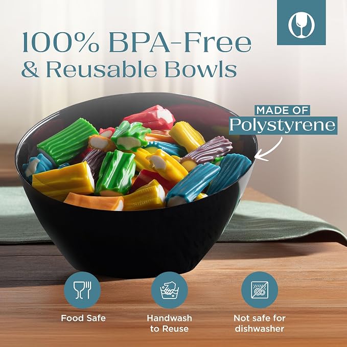 Posh Setting Black Plastic Serving Bowls Disposable - Angled Bowls - Angled Candy Bowl - Plastic Snacks & Chip Bowls for Parties - Black, Gold & Clear, White Serving Dishes, 8 OZ, 5 Pack