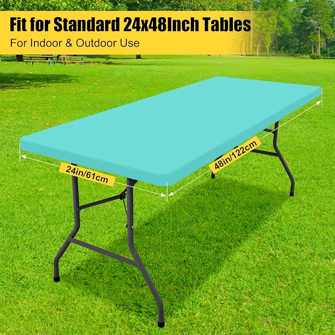 Smiry 3 Pack Rectangle Table Cloth, Elastic Fitted Flannel Backed Vinyl Tablecloths for 4ft Folding Tables, Waterproof Wipeable Table Covers for Indoor, Outdoor, Camping and Picnic (Teal, 24"x48")