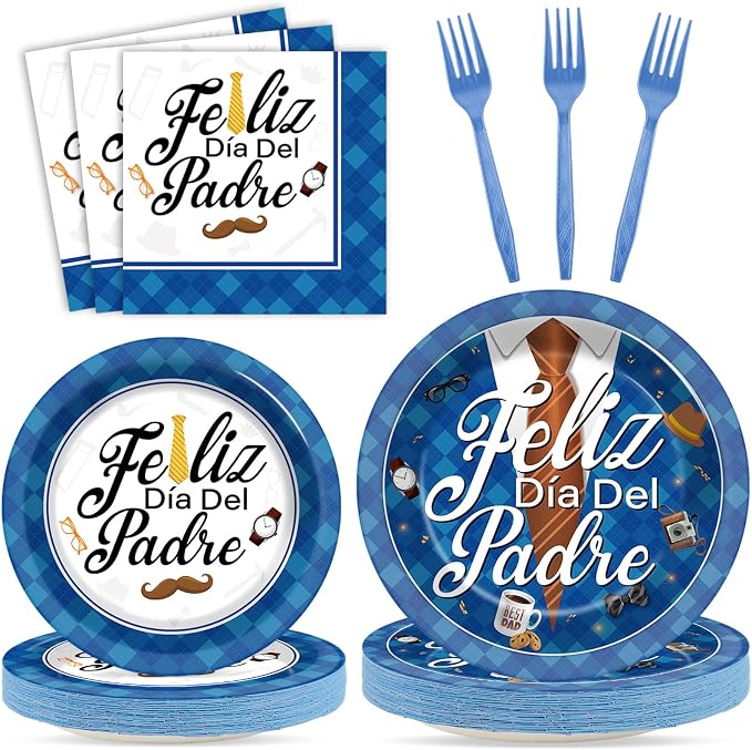 96Pcs Dia Del Padre Party Supplies Decoracion, Happy Fathers Day Paper Plates and Napkins, Feliz Día Del Padre Tableware Disposable Dessert Dinnerware for Dad's Day Celebration for 24 Guests