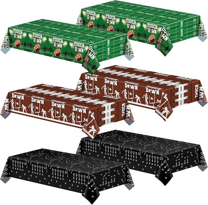 NatNarr 6 Pack Plastic Football Tablecloth, Football Party Decorations 54 x 108 Inch Disposable Table Cloth for Rectangle Tables Touchdown Table Cover for Football Theme Party Games Decor