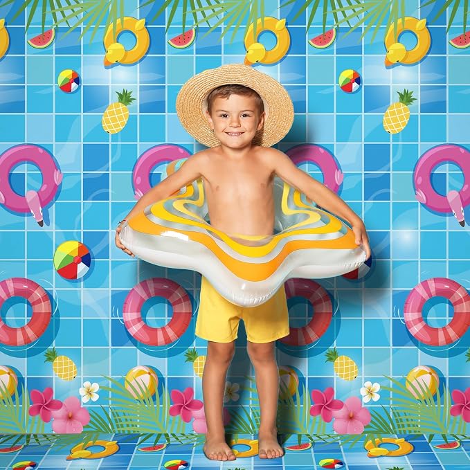Kochorie 100 Ft x 54 Inch Swimming Pool Plastic Tablecloth Roll Pool Party Table Cover Roll with Cutter Box Summer Themed Ocean Backdrop for Summer Beach Pool Ocean Party Supplies