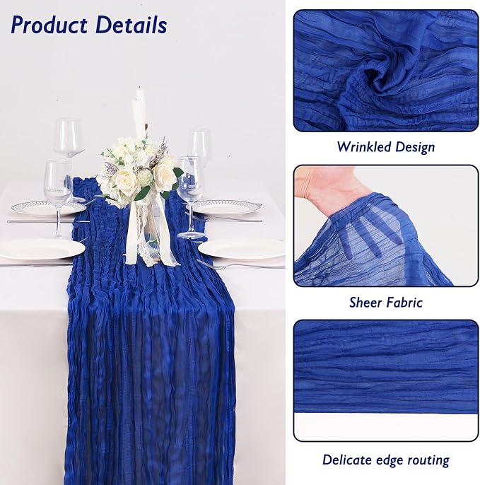 Royal Blue Cheesecloth Table Runner 120 Inch 10FT Cheese Cloth Runners 1 Pack for Independence Day, Coastal Style, Baby Shower, Graduation Decorations