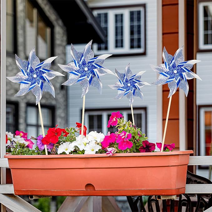 HOOSUN 10 Pack Reflective Pinwheels for Yard and Garden,Wind Spinners Outdoor Bird Scare Devices,Sparkly Windmills for Garden Decor,Scare Birds Away Wind Spinners for Outside Patio Yard