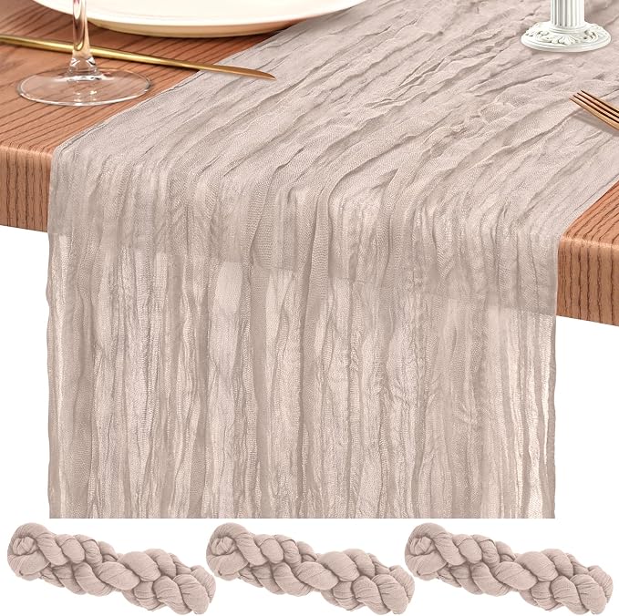 3 Pack Cheesecloth Table Runner 10FT Rosy Brown Table Runner Boho Gauze Cheese Cloth Table Runners Long Rustic Sheer Table Decorations for Wedding Party Baby Bridal Shower Birthday Holiday Home