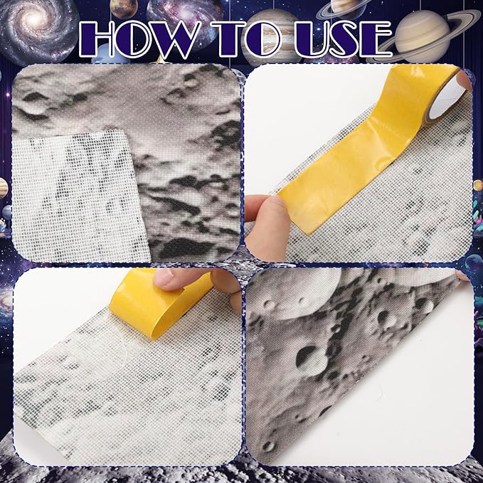Lyrow 2 Pieces Space Themed Party Decorations 2 x 10 ft Moon Aisle Runner Non-Slip Lunar Carpet for Outer Space Birthday Party Decoration Astronaut Galaxy Birthday Supplies Lawn Indoor Outdoor Decor