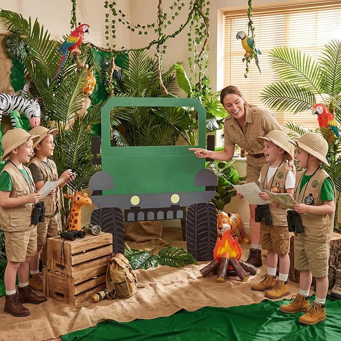 Briwooody 47" H 2026 VBS Safari Vehicle Cardboard Cutout Stand up Tropical Rainforest Car Photobooth Party Decoration Life Size Booth Prop for VBS Sunday School Backdrop Background Religious Party