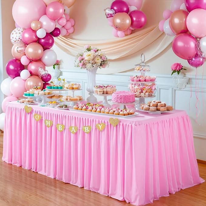 Wish Care 6 Pack Pink Rectangle Table Clothes for 6 Foot Tables, Polyester Fitted Tablecloths 6ft Stretch Table Cover for Wedding, Birthday, Parties, Trade Show, Craft Show