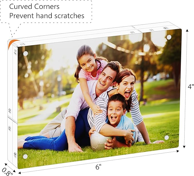 Mini Picture Frame 4x6 inch Clear Acrylic Magnetic Photo Business Card Frame 20mm Thick Double Sided Wallet Size Desktop Display Frames for Office Home Decor Photos Cards (4"x 6", 1pcs)