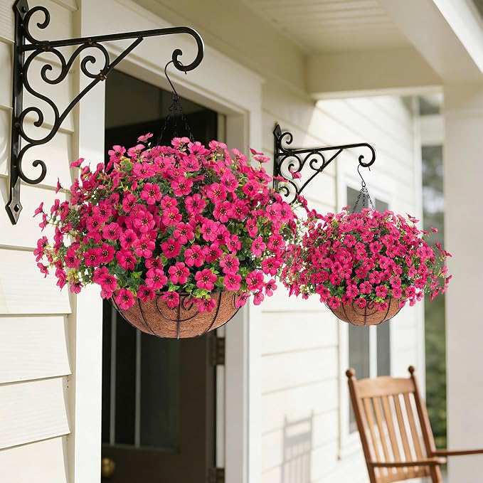 HyeFlora 2 Set Artificial Outdoor Flowers Hanging Basket, Faux Hanging Plants for Outside Spring Decoration, Fake Silk UV Resistant Look Real Daisy for Porch Patio Home Decor