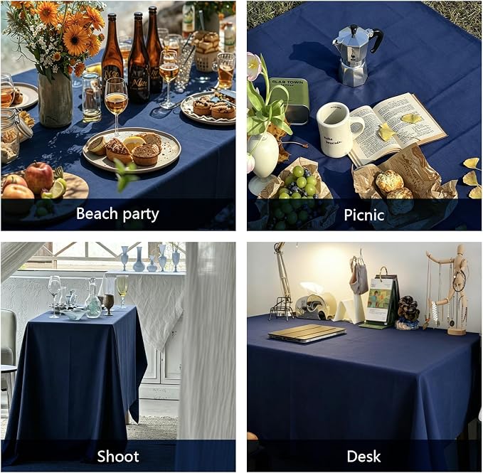 WIGENIUS 2 Pack Blue Table Cloth Rectangle Tablecloths 60X102 Inch,Polyester Table Cloth for 6 Foot Rectangle Tables,Wrinkle Resistant Washable Fabric Table Covers for Party,Wedding Banquet