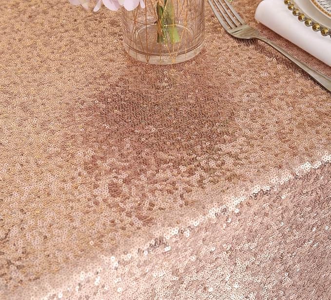 Juya Delight 90" x 132" Rose Gold Rectangular‌ Sequin Tablecloth for Wedding Birthday Party Festival Ceremony Cake Dessert Table