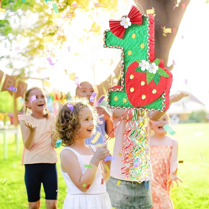 WERNNSAI Berry First Piñata - Sweet One Birthday Party Decorations Strawberry Party Game Number 1 Piñata for Baby Shower Theme Party Favor With Blindfold