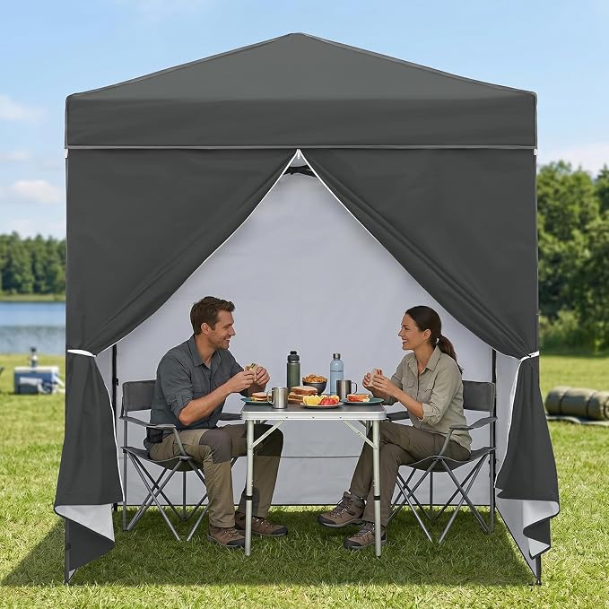 EAGLE PEAK 6x4 Instant Pop Up Canopy Tent with 4 Side Wall Panels, Straight Leg Sun Shelter, Portable Canopy with Carry Bag for Camping, Beach & Sports, Dark Gray