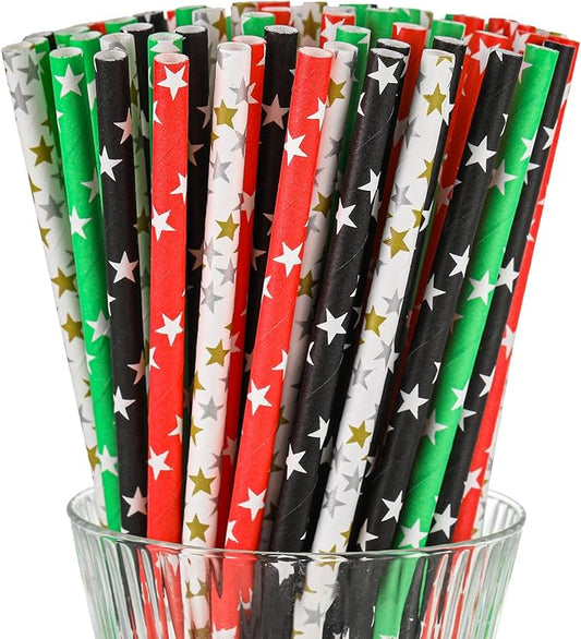 Paper Straws, 7.9 x 0.236 in, 200 Count, Food Grade, Biodegradable (100, Mix Color)