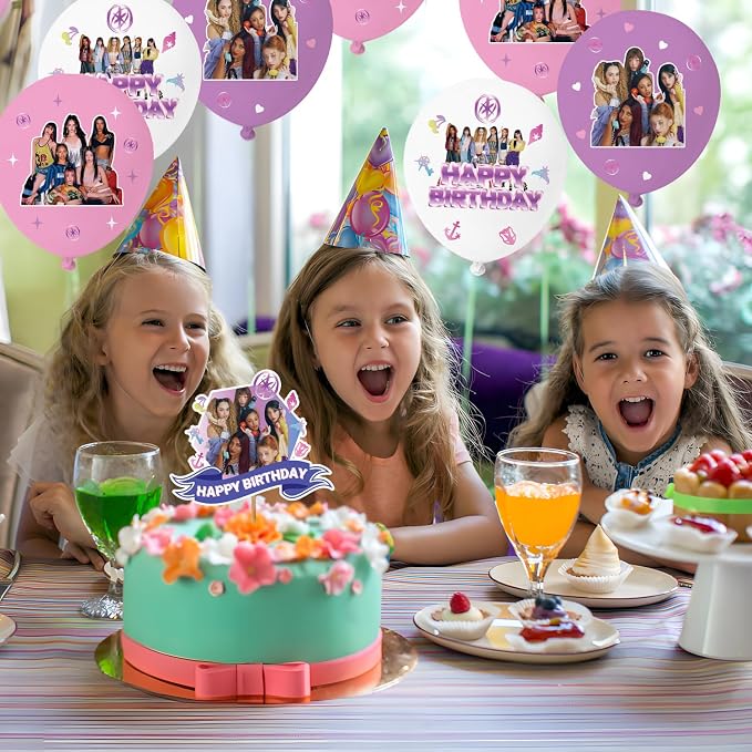 Birthday Party Decorations, Purple Pink Party Supplies Set with Happy Birthday Banner, Backdrop, Balloons, Hanging Swirls Cake Toppers and Cupcake Toppers for Fans Birthday Party