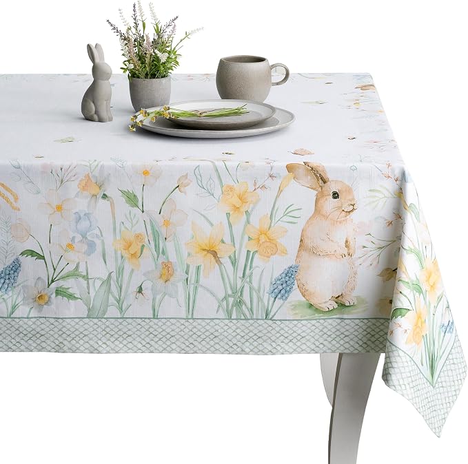 Maison d' Hermine Table Cloth Square Table 100% Cotton 60 x 60 Inches Tablecloth Reusable Decorative for Dining Kitchen Room Farmhouse Party Home Hotel Restaurant Spring Summer - Easter Dew
