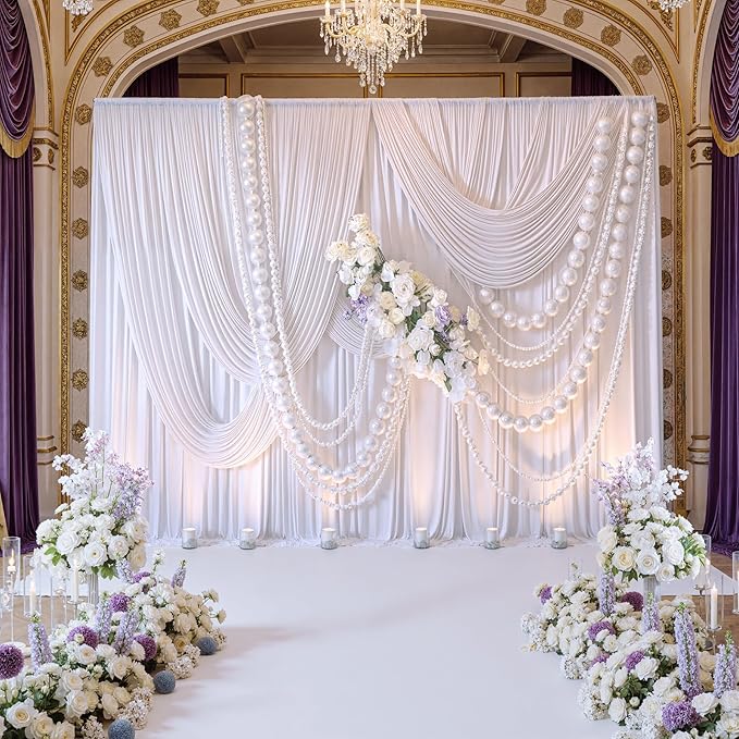 50ft x 8ft Wrinkle Free White Backdrop Curtains for Parties, 10 Panels 5ftx8ft Polyester Photo Backdrop Drapes for Weddings Birthday Photography Background Curtains
