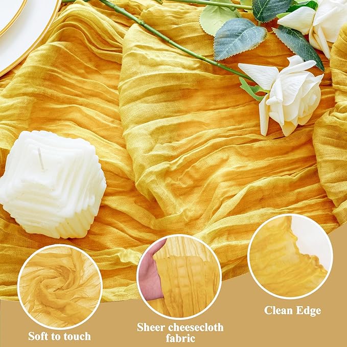 Table Runner Cheesecloth 10FT Gold Boho Gauze Cheese Cloth Rustic Sheer Table Runners for Wedding Bridal Baby Shower Party Decoration
