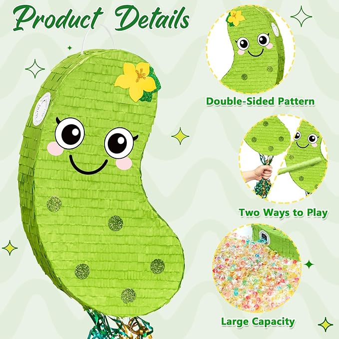 WERNNSAI Pickle Piñata - Pickle Cucumber Party Decorations Pepino Party Piñata Game for Vegetable Themed Celebration Baby Shower Favors Playroom Kitchen Market Decor Supply